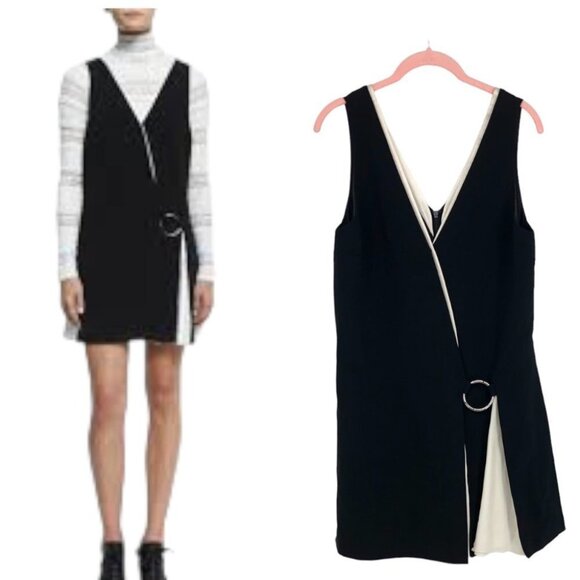 Cinq à Sept  Two Tone Silk Ivory and Black Sleeveless Ring Detail Mini Dress - Picture 5 of 16